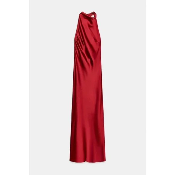 ZARA LONG SATIN HALTER DRESS - Picture 5 of 7